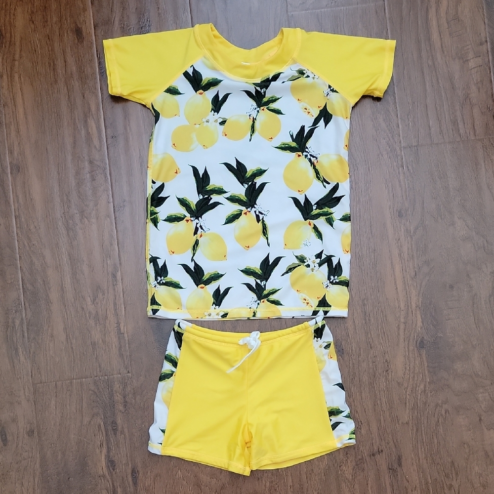Yellow Lemon Print Kids Swim Set